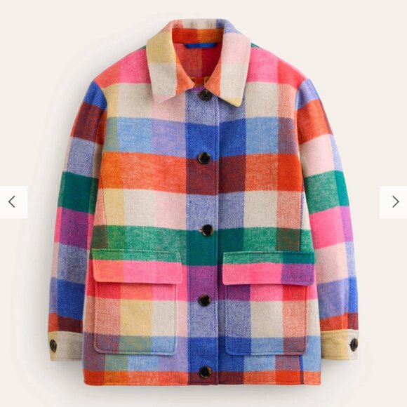 Boden Wool Checkered Coat Multi Check - Pink, Green, Ivory, Orange, Blue - Picture 4 of 4